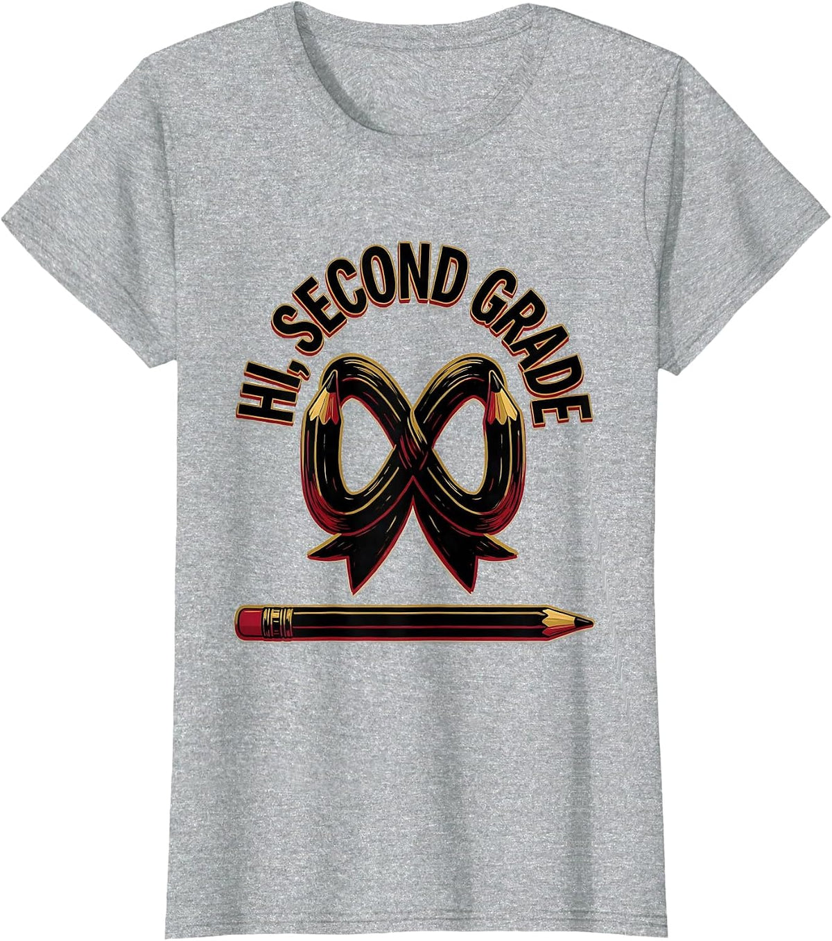 Women's Hi, Second Grade Cute Coquette Bow Back to School Teacher T-Shirt - Heather Grey