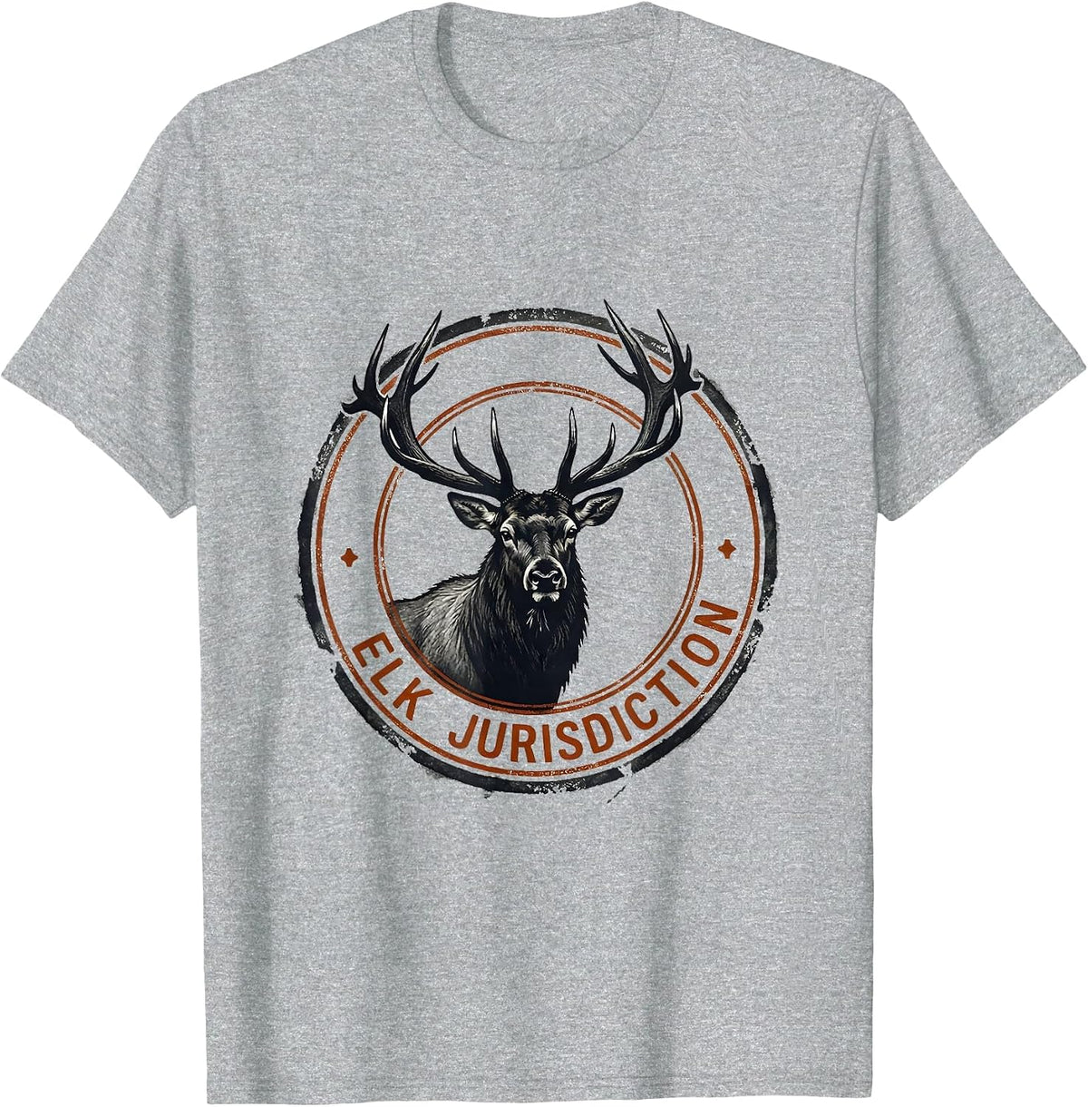 Men's Elk Jurisdiction Rubber Stamp Bull Elk Hunting Wildlife T-Shirt - Heather Grey