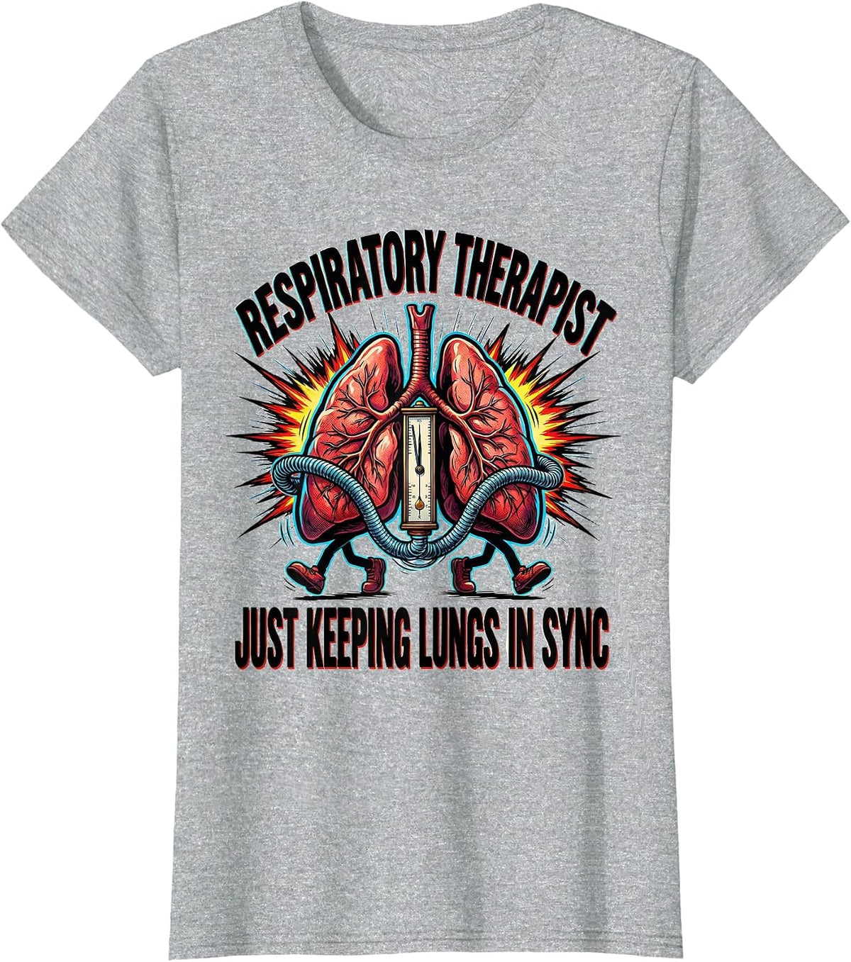 Respiratory Therapist. Just Keeping Lungs in Sync Comic T-Shirt - Heather Grey