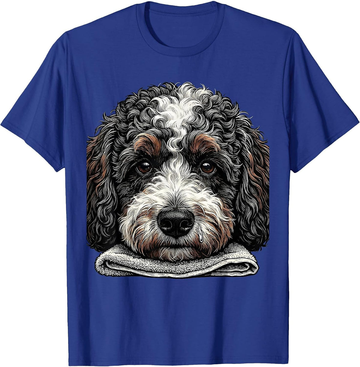 Men's Bernedoodle Tightly Cropped Woodcut Engraving Dog Lover T-Shirt - Royal Blue