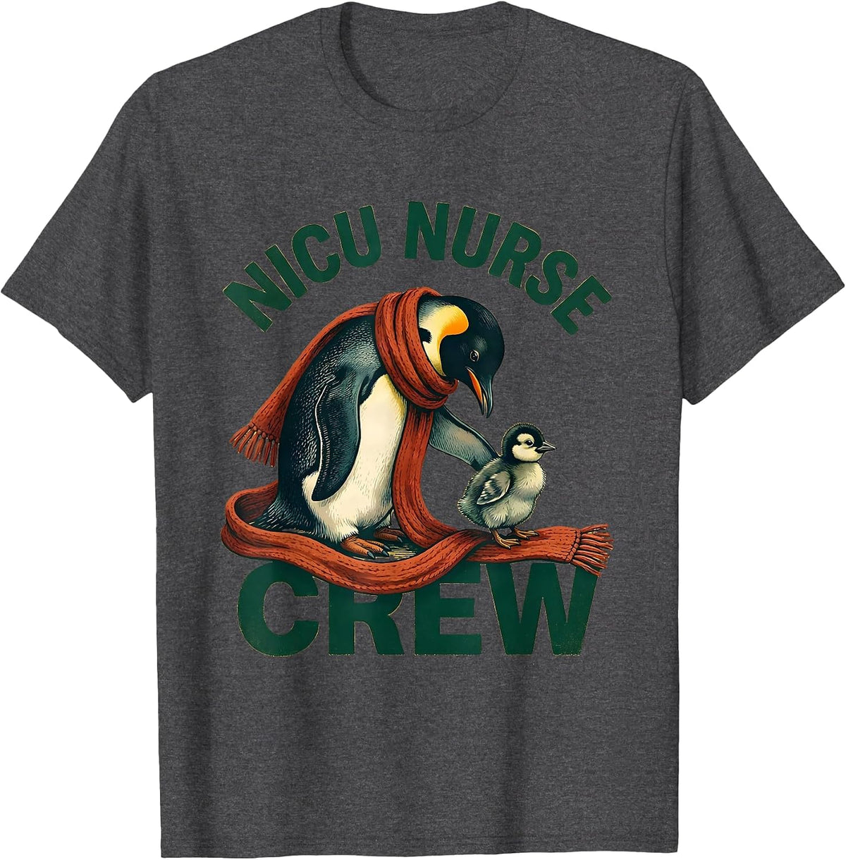 Men's NICU Nurse Crew Storybook Penguin Parent Cute Pediatric T-Shirt - Dark Heather Grey