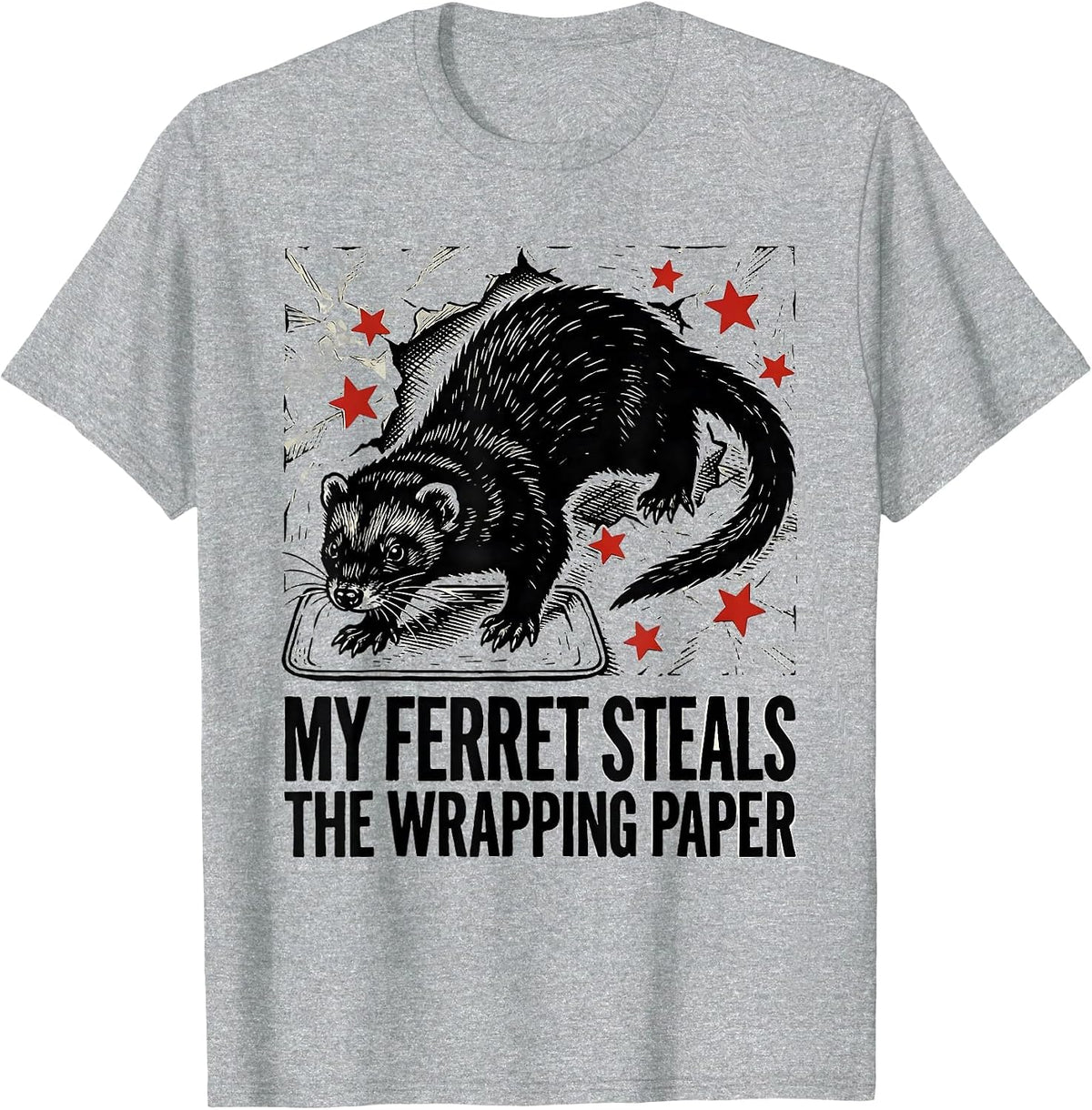 Men's My Ferret Steals The Wrapping Paper Funny Ferret Lover Gift T-Shirt - Heather Grey