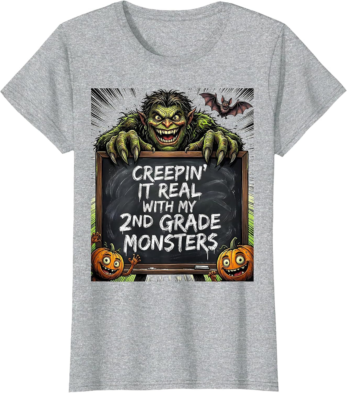 Creepin It Real With My 2nd Grade Monsters Teacher T-Shirt - Heather Grey