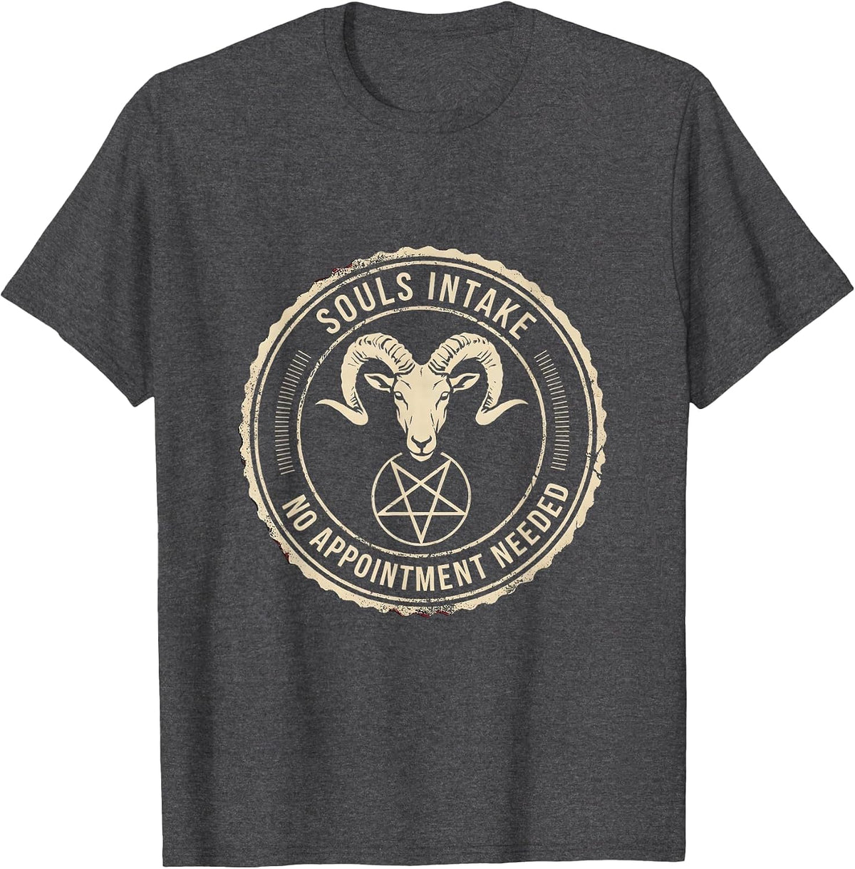 Souls Intake No Appointment Needed Gothic Occult Goat Head T-Shirt - Dark Heather Grey