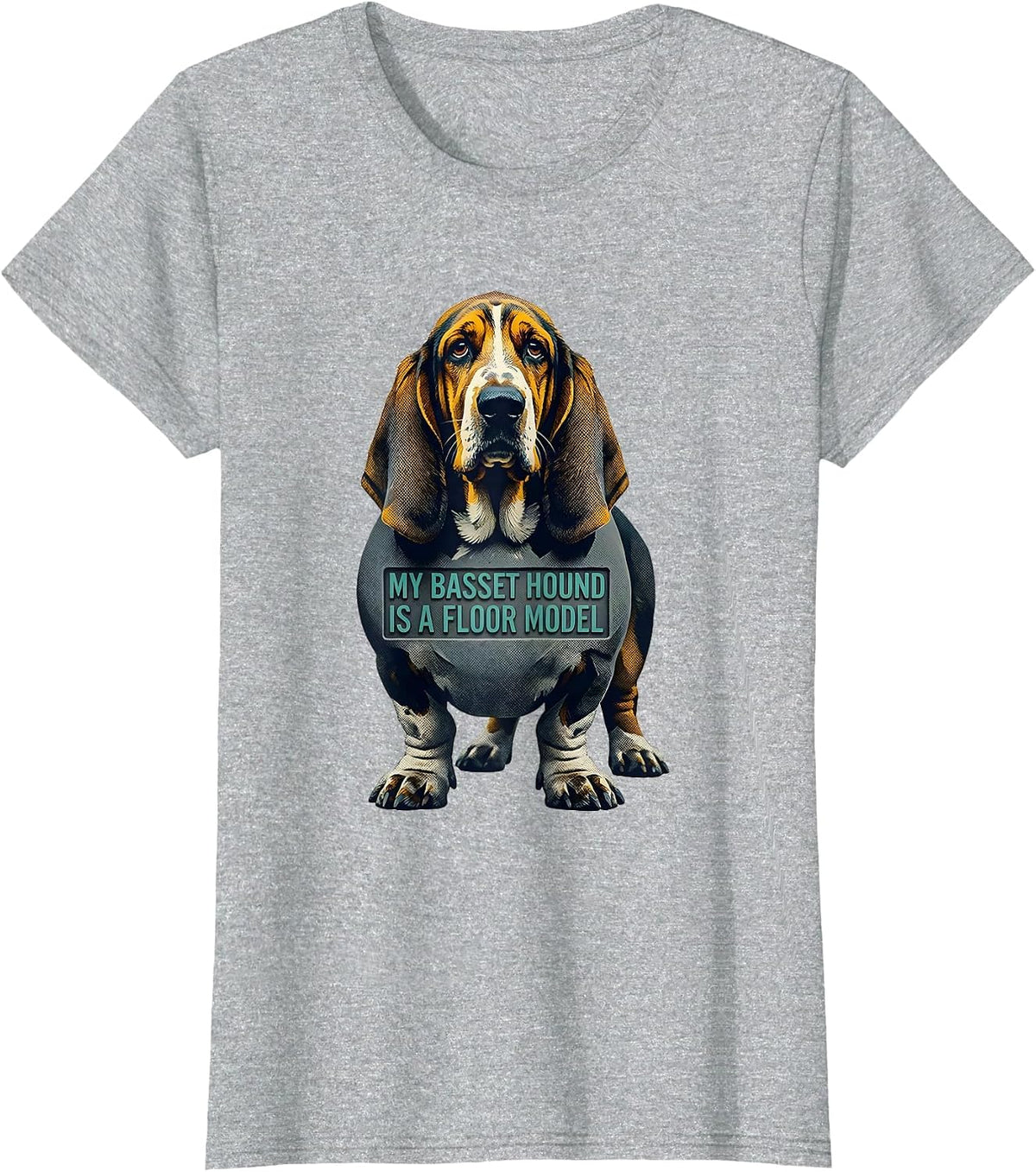 Women's My Basset Hound Is A Floor Model Funny Dog Lover Breed Humor T-Shirt - Heather Grey