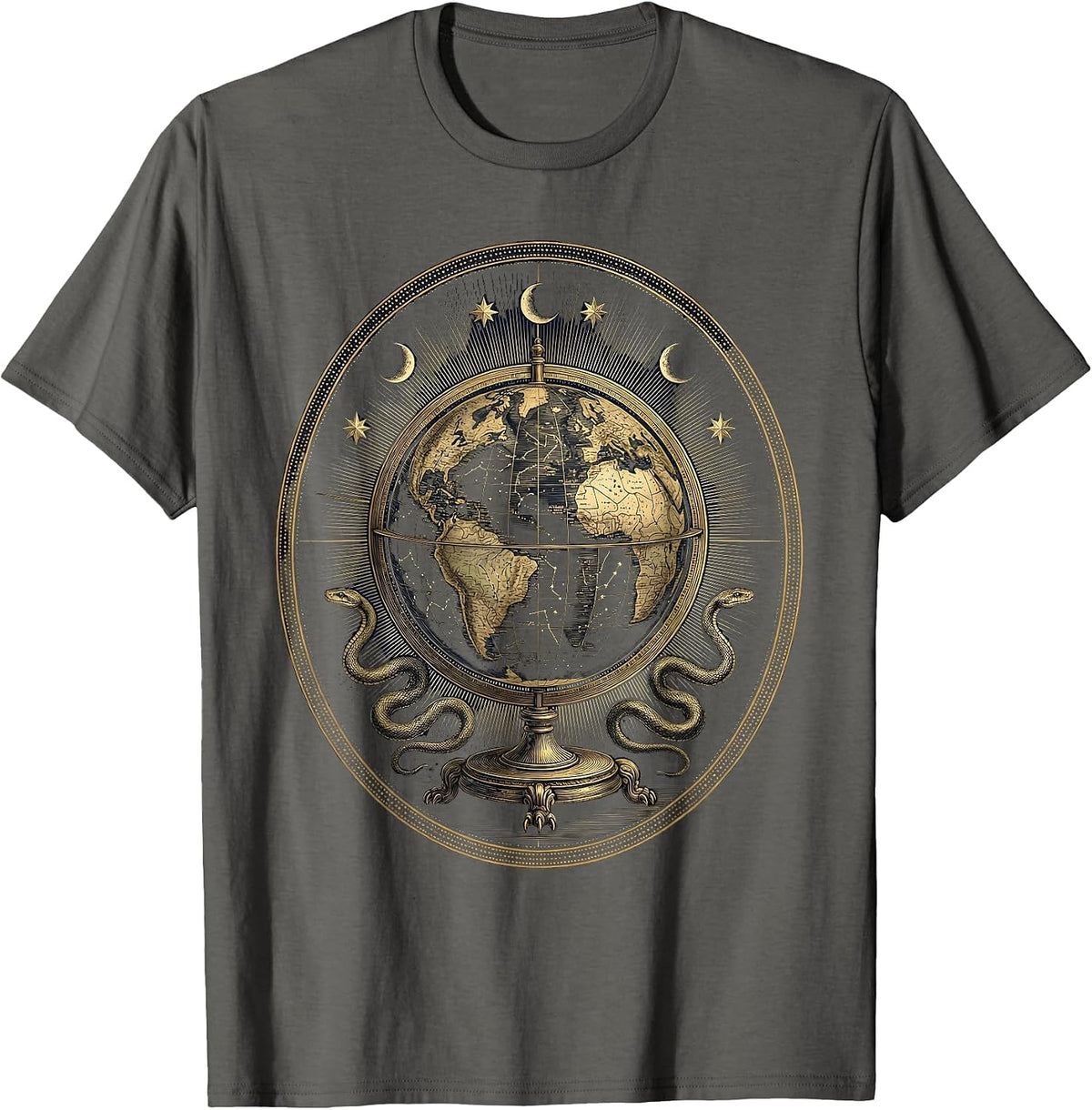 Men's Vintage Library Globe with Constellation Markings T-Shirt - Asphalt Grey