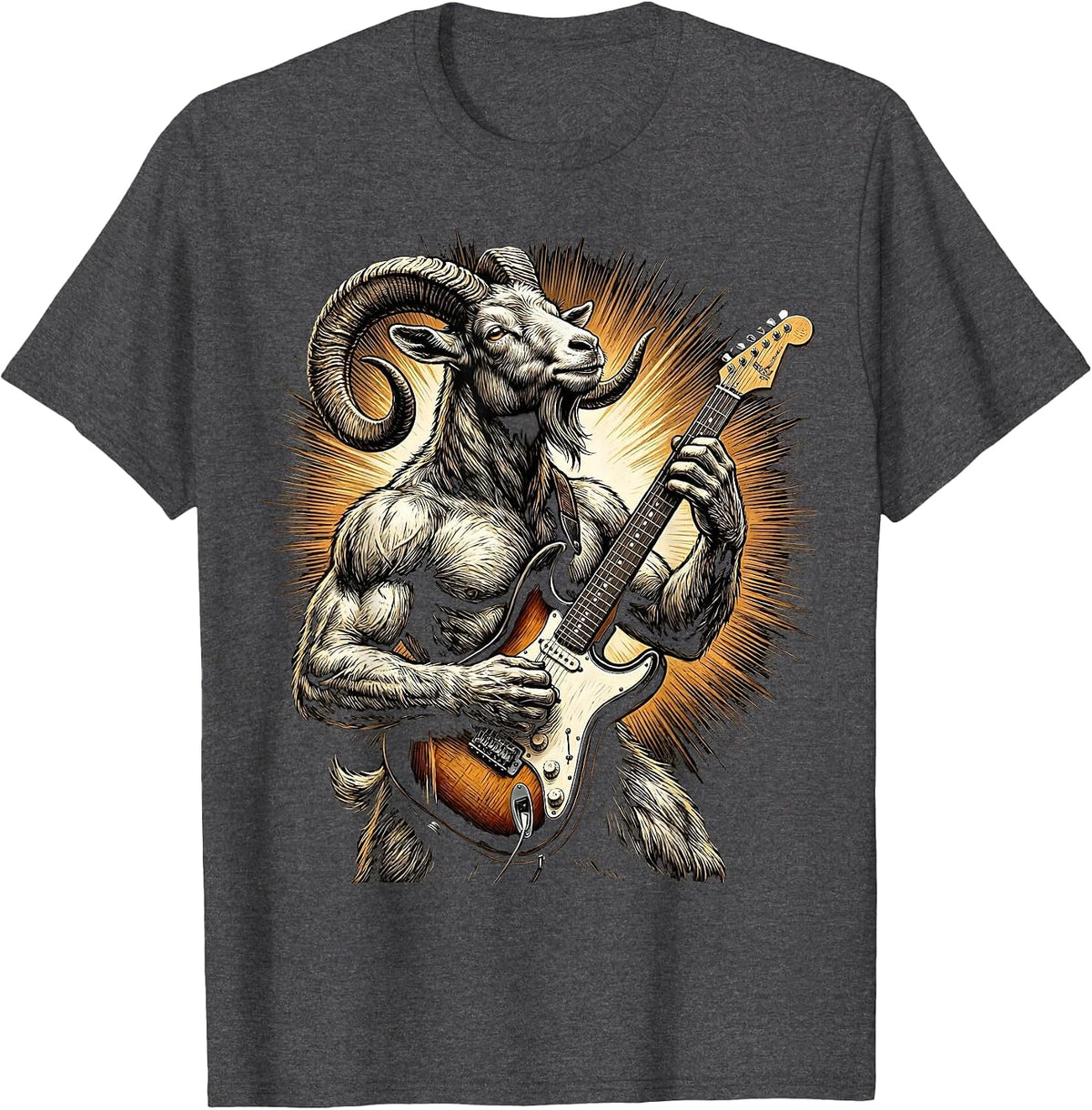 Men's Goat Rocking Electric Guitar On Stage T-Shirt - Dark Heather Grey