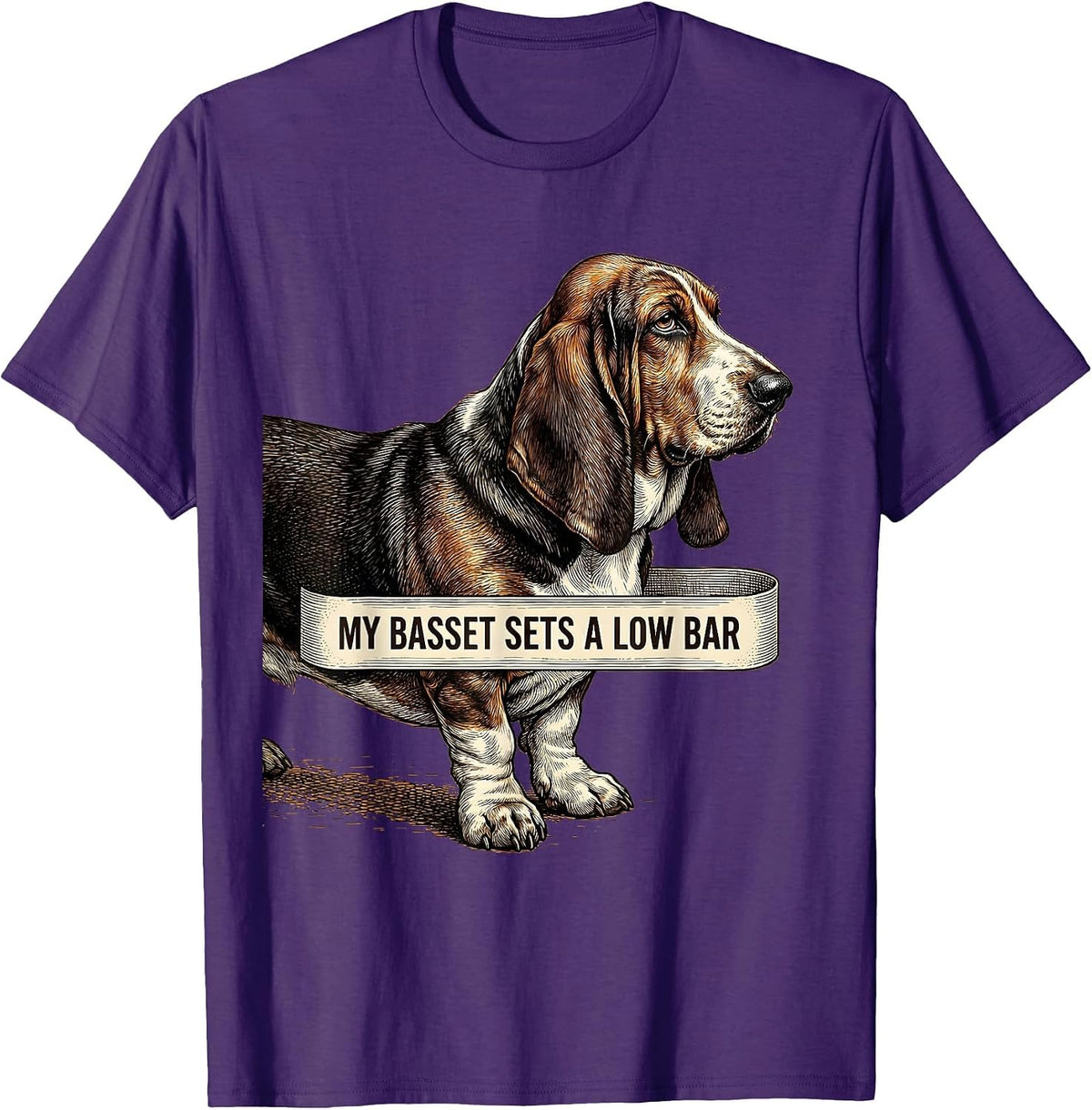 Men's My Basset Sets A Low Bar Funny Basset Hound Dog Lover Gift T-Shirt - Purple