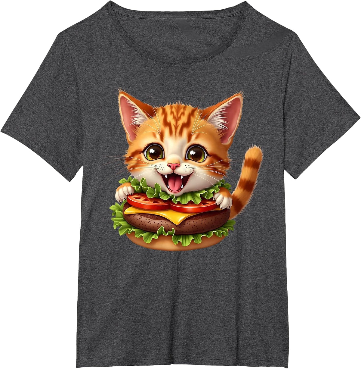 Funny Fast Food Cat Burger Lover Cute Cats Cheeseburger T-Shirt - Dark Heather Grey