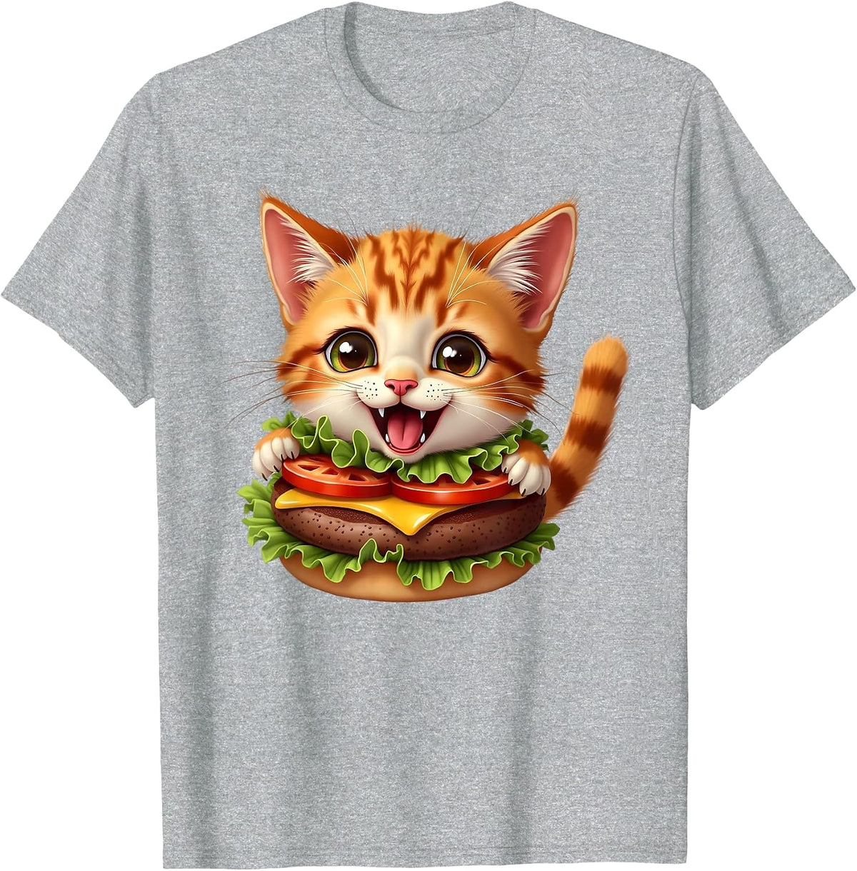 Funny Fast Food Cat Burger Lover Cute Cats Cheeseburger T-Shirt - Heather Grey