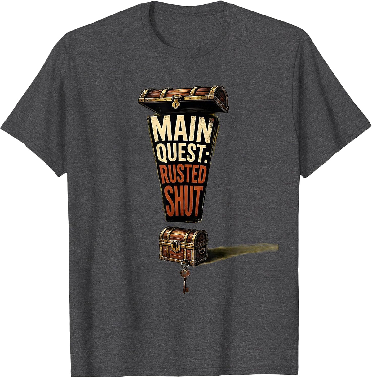 Men's Main Quest Rusted Shut Funny RPG Gamer Side Quest T-Shirt - Dark Heather Grey