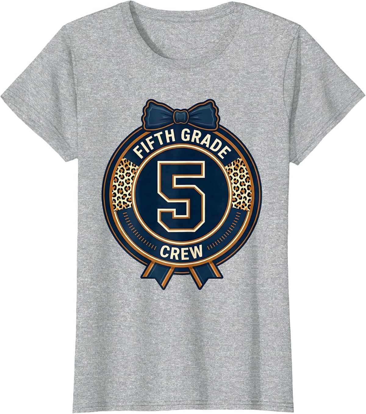 Fifth Grade Crew Leopard Teacher Back To School Girls T-Shirt - Heather Grey