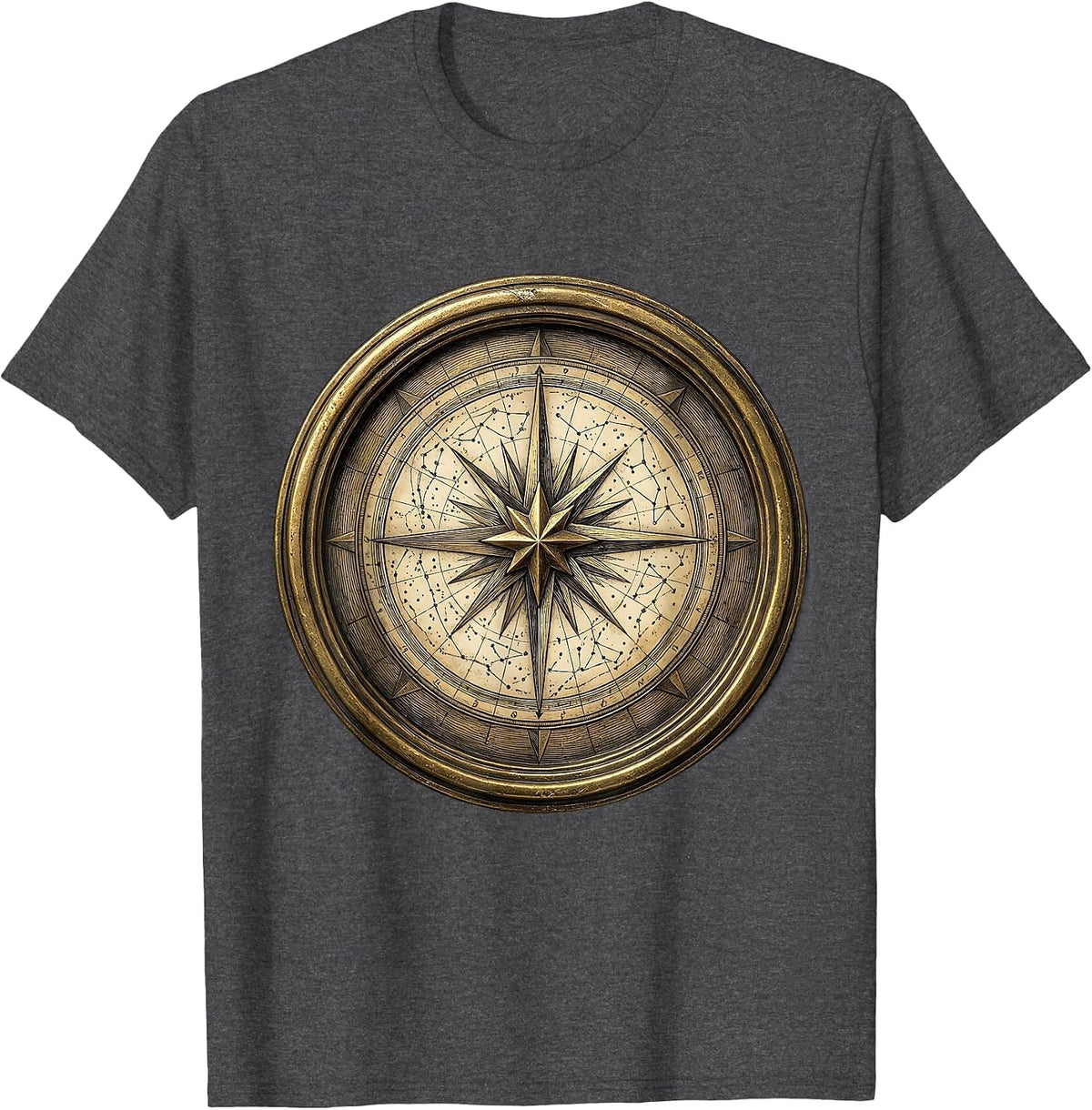 Men's Star Chart Unrolled on Wooden Desk Illustration T-Shirt - Dark Heather Grey