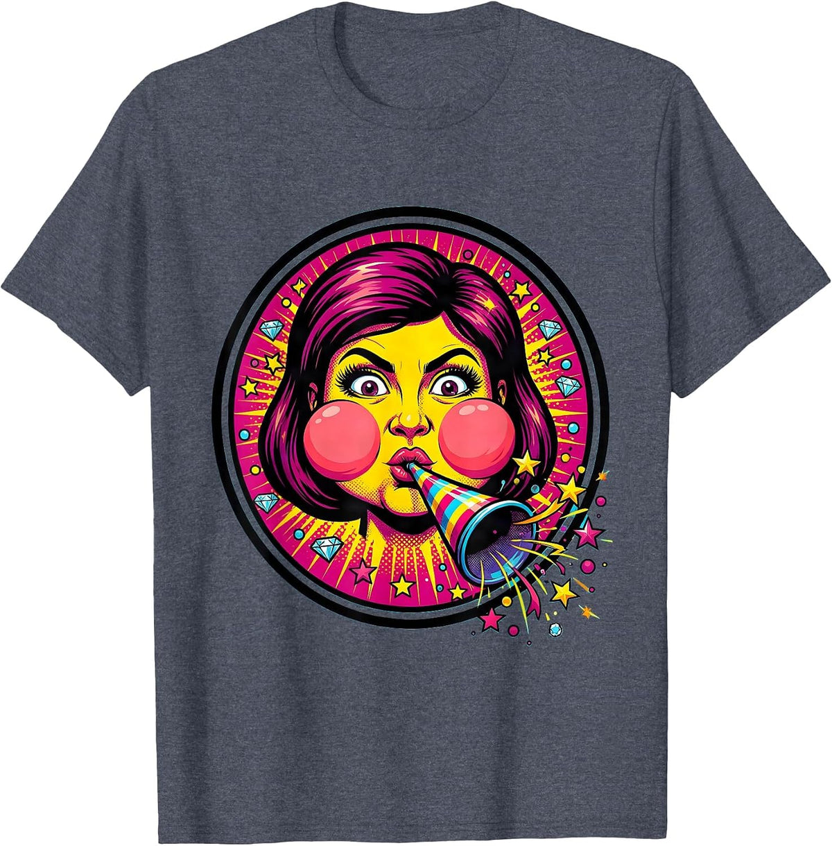 Party Horn Blower Confetti Celebration Graphic T-Shirt - Heather Blue