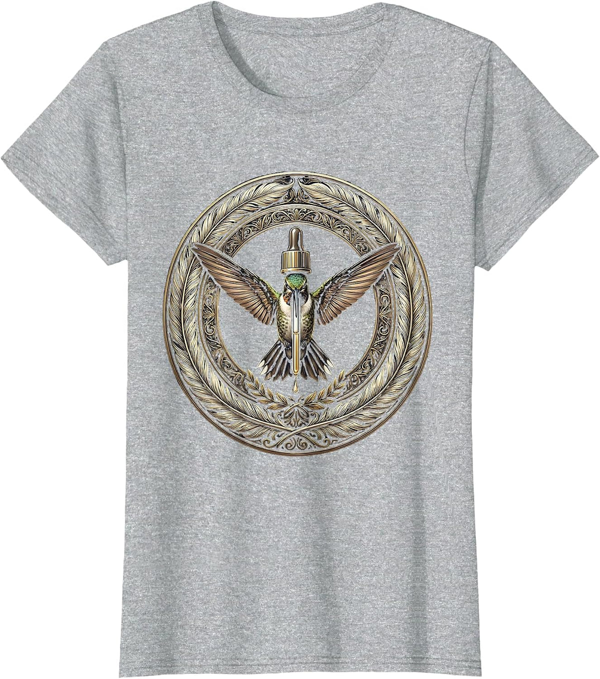 NICU Nurse Hummingbird Medicine Dropper Gift T-Shirt - Heather Grey