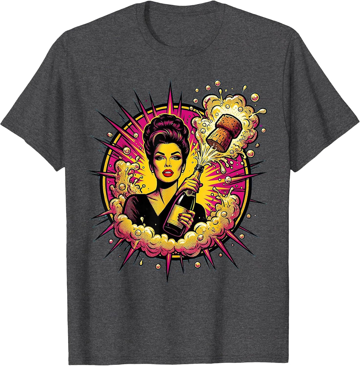 Champagne Pop Celebration Graphic Design T-Shirt - Dark Heather Grey