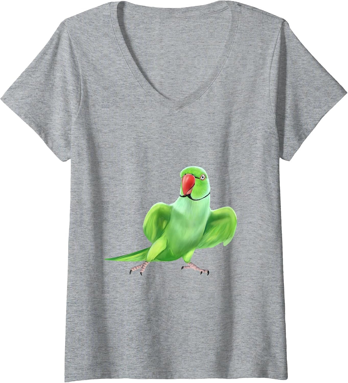 Women's Indian Ringneck Parrot Bird V-Neck T-Shirt - Heather Grey