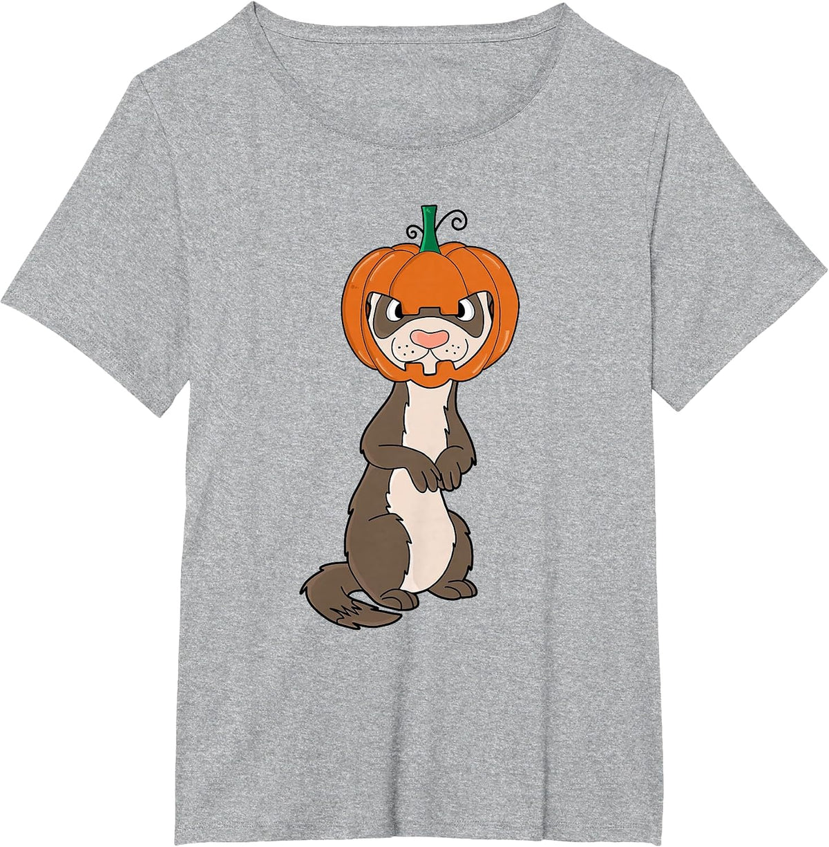 Funny Ferret with Pumpkin Helmet Halloween Costume T-Shirt - Heather Grey