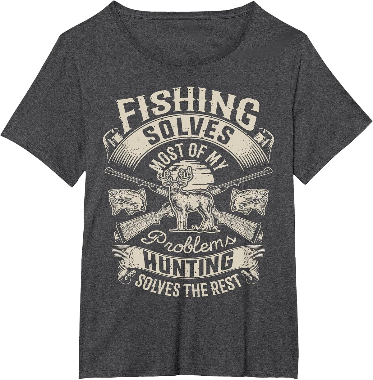 Fishing Solves Most of My Problems T Shirt Hunting Hunter T-Shirt - Dark Heather Grey