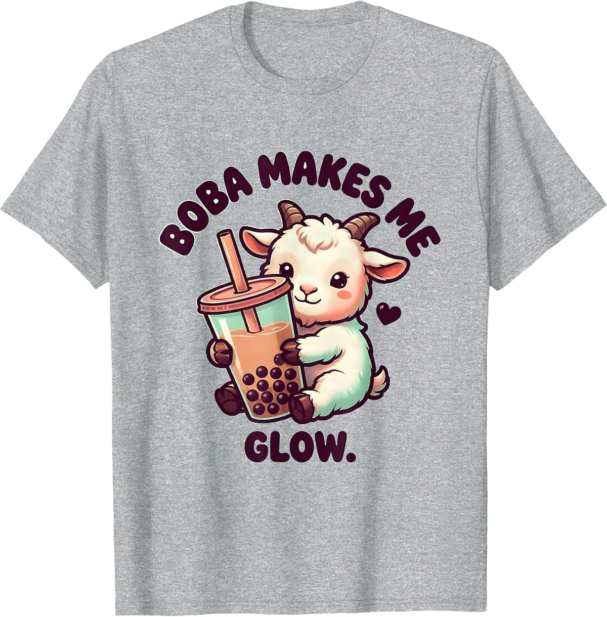 Men's Boba Makes Me Glow Kawaii Anime Boba Tea Lover Cute Animal T-Shirt - Heather Grey