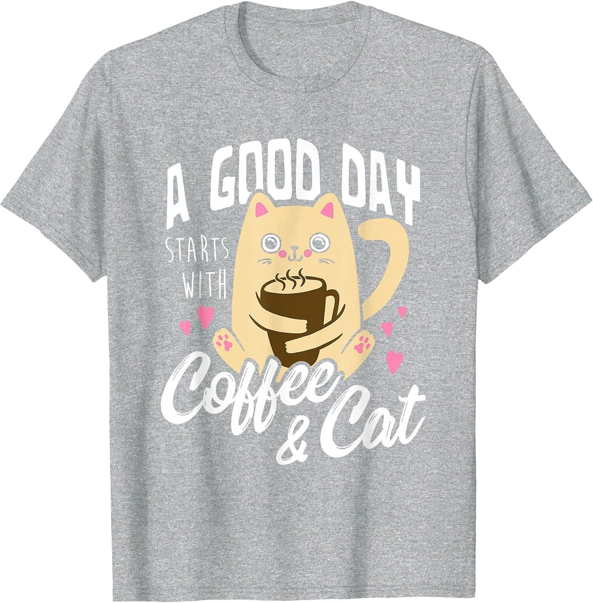 Cat & Coffee Mug - Funny Cat Lover T-Shirt - Heather Grey
