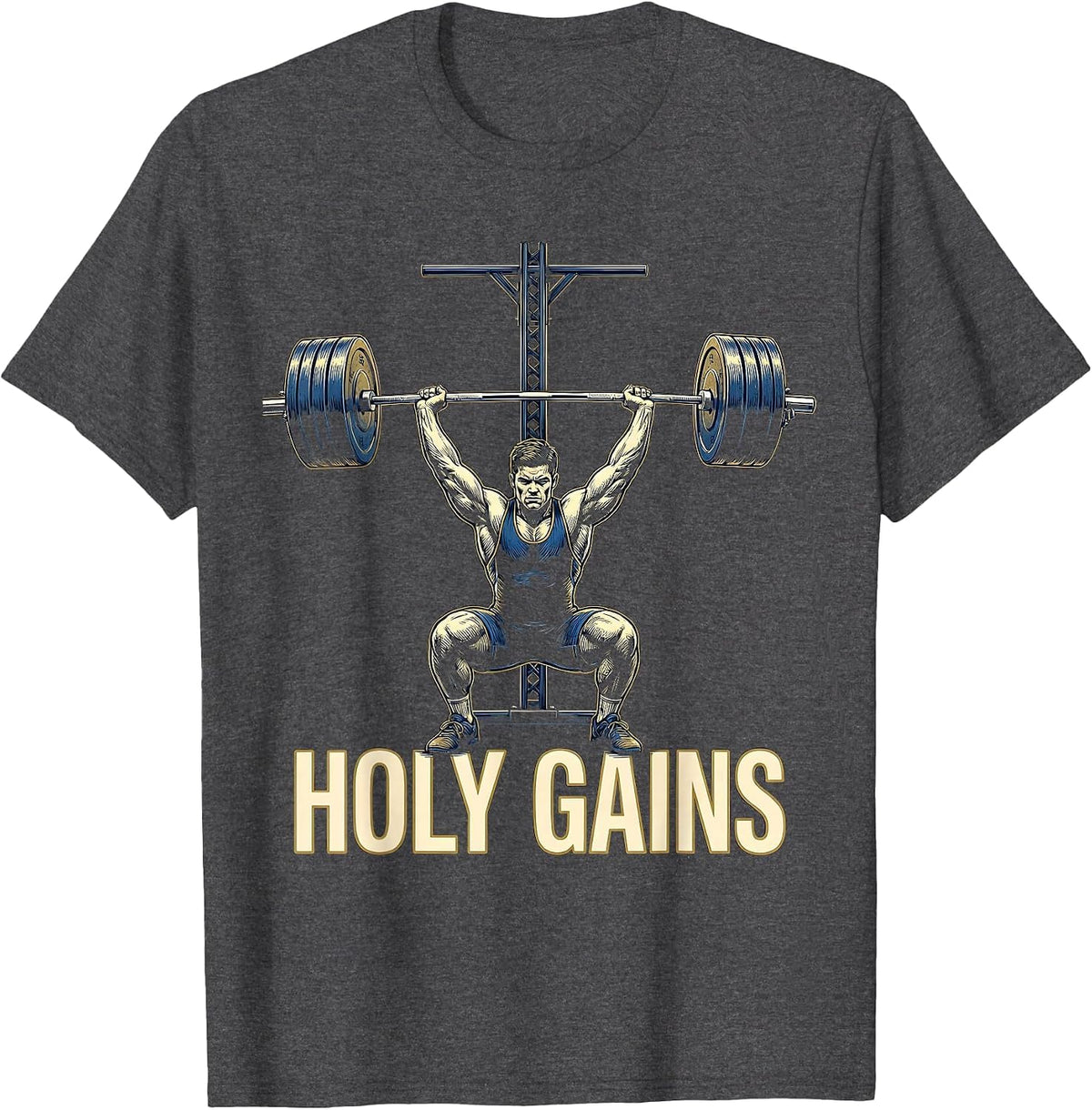 Holy Gains Christian Weightlifter Scripture Humor Gym T-Shirt - Dark Heather Grey