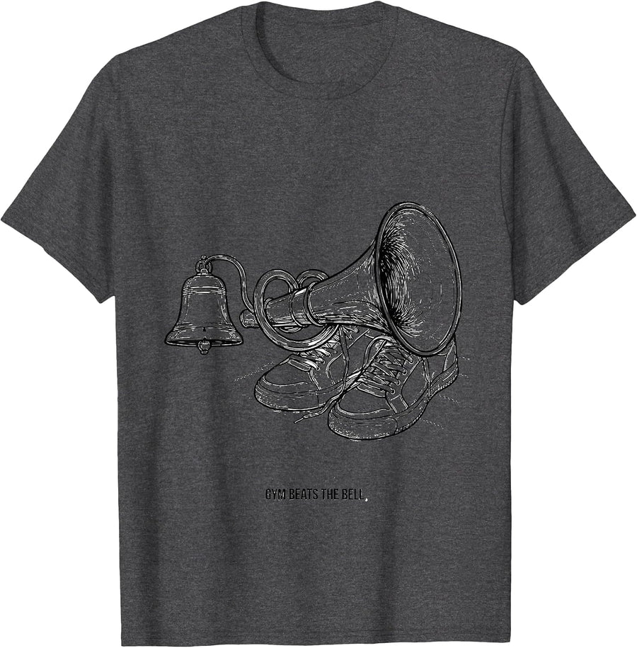 Men's Gym Beats The Bell Funny PE Teacher Back To School Humor T-Shirt - Dark Heather Grey