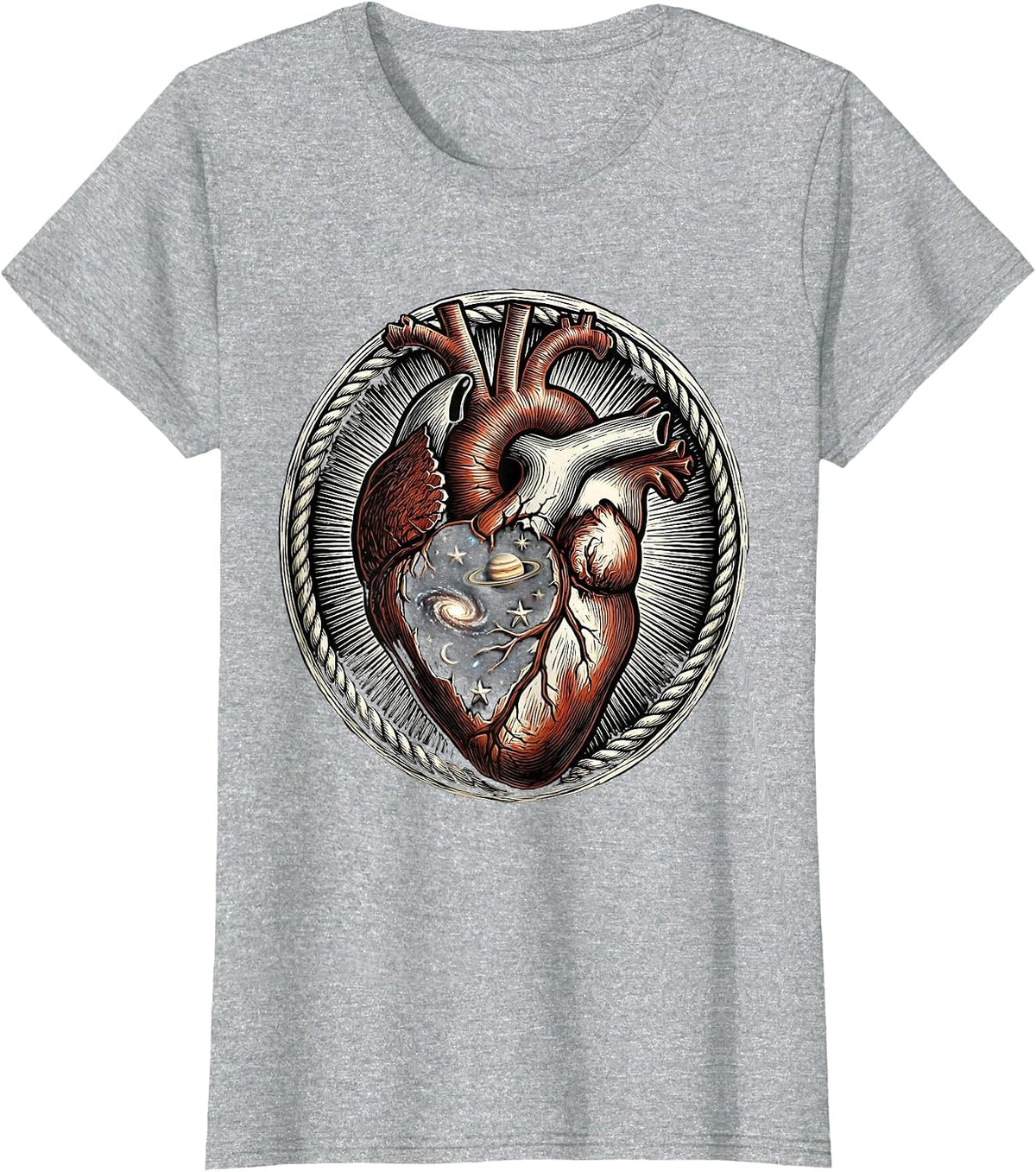 Cracked Heart Tiny Universe Cosmic Design T-Shirt - Heather Grey