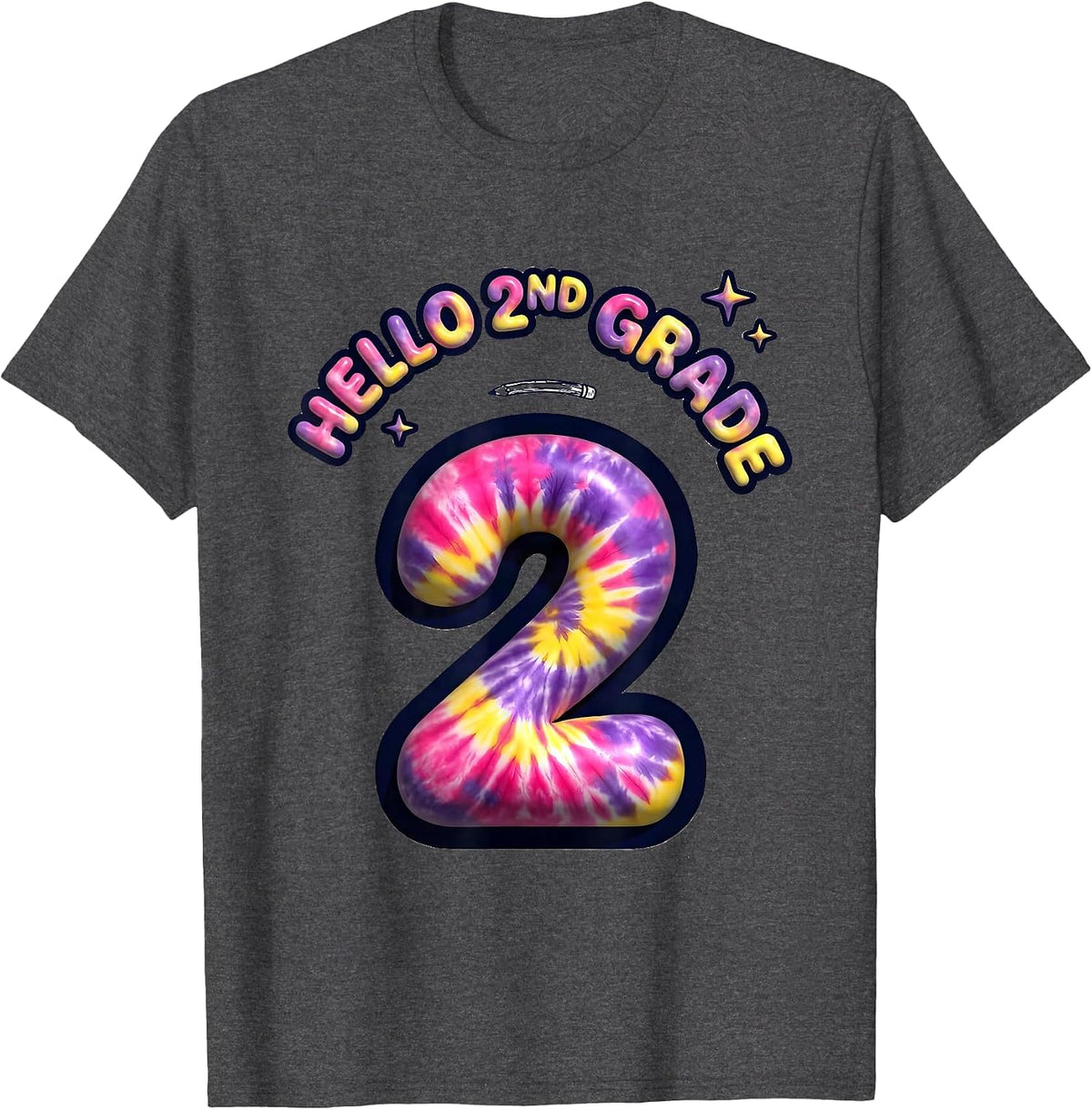 Hello 2nd Grade Tie Dye Back To School Teacher Student T-Shirt - Dark Heather Grey