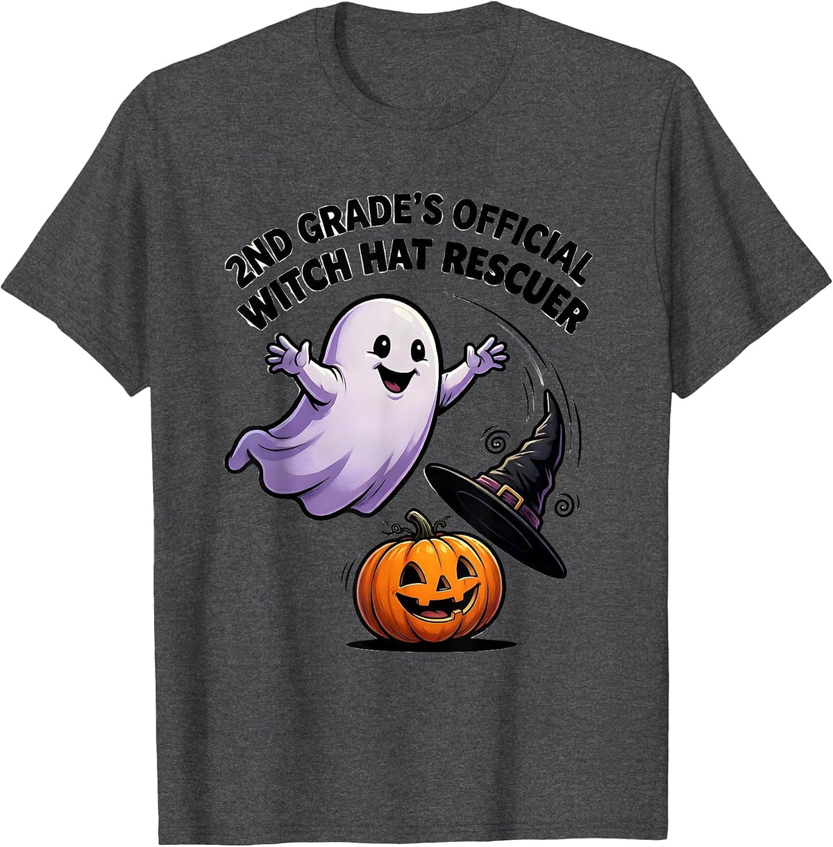 Men's 2nd Grade's Official Witch Hat Rescuer Spooky Second Grade T-Shirt - Dark Heather Grey