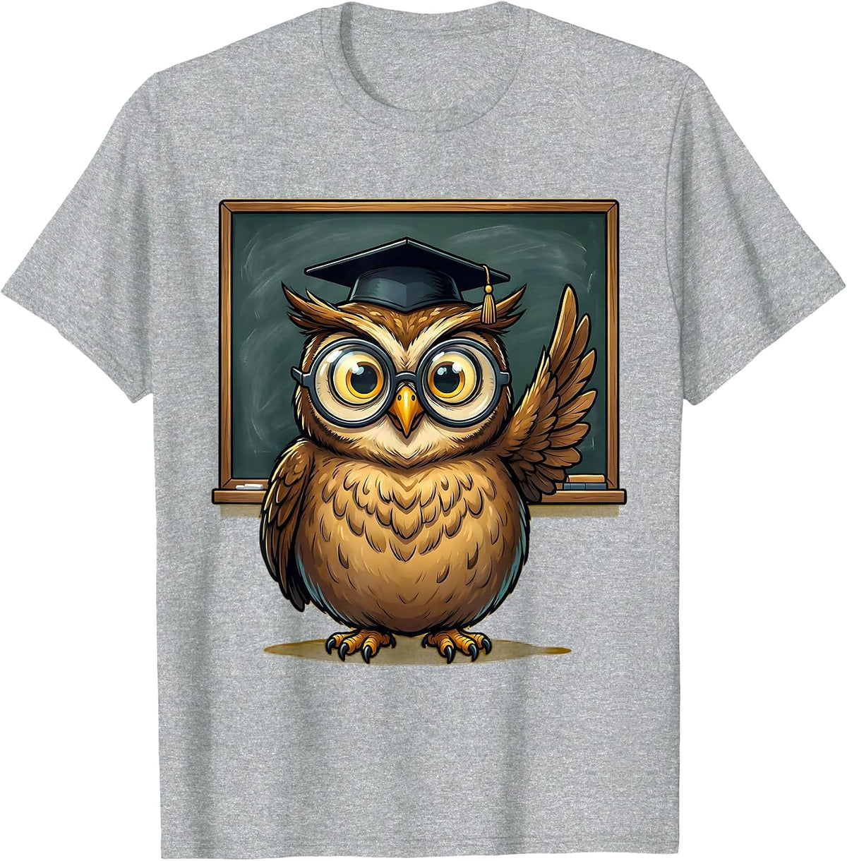 Men's 5th Grade Teacher Owl Graduation Cap Chalkboard T-Shirt - Heather Grey