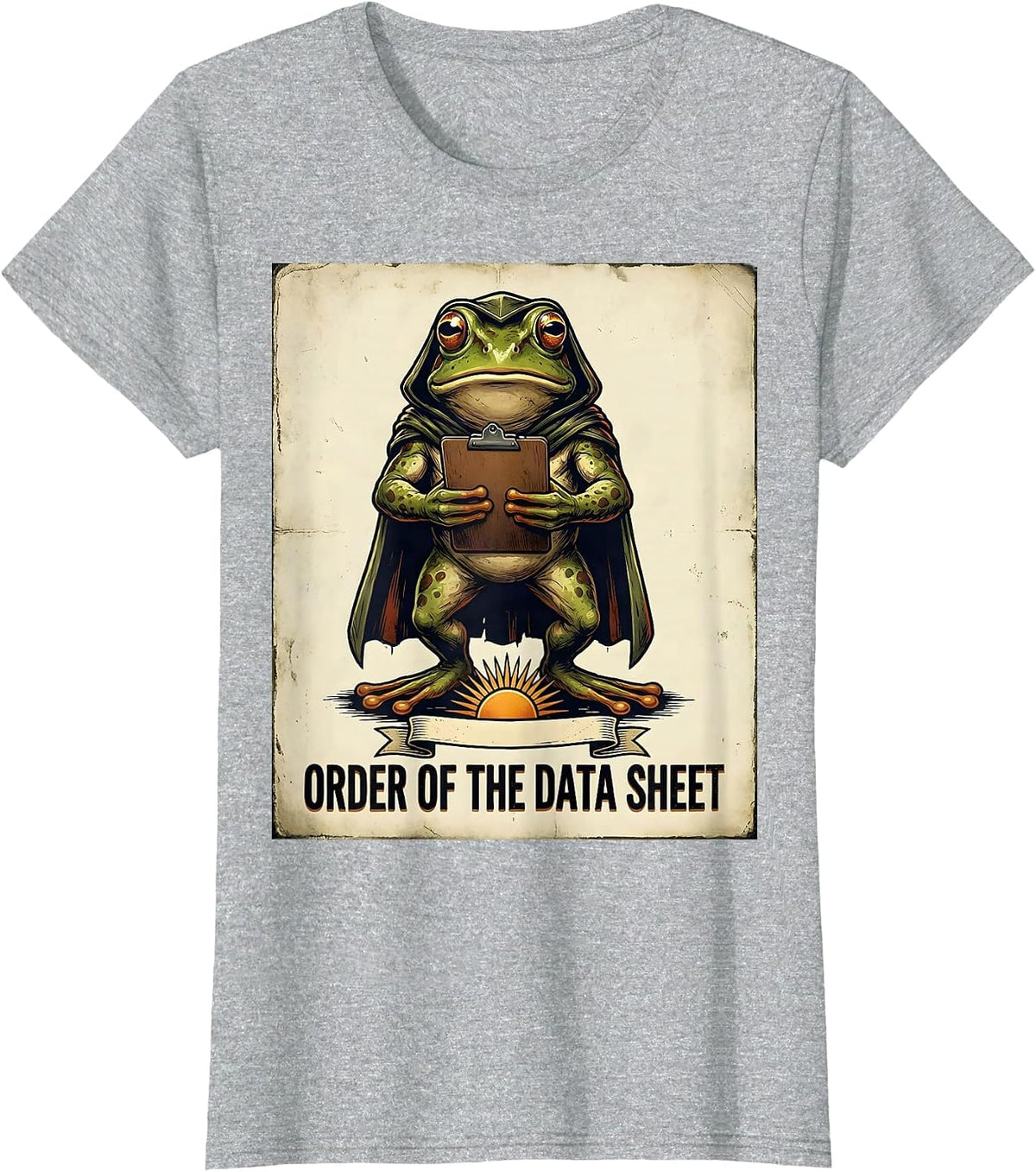 Order of the Data Sheet Vintage Frog Teacher Back To School T-Shirt, Women, Heather Grey, X-Large - As Pictured
