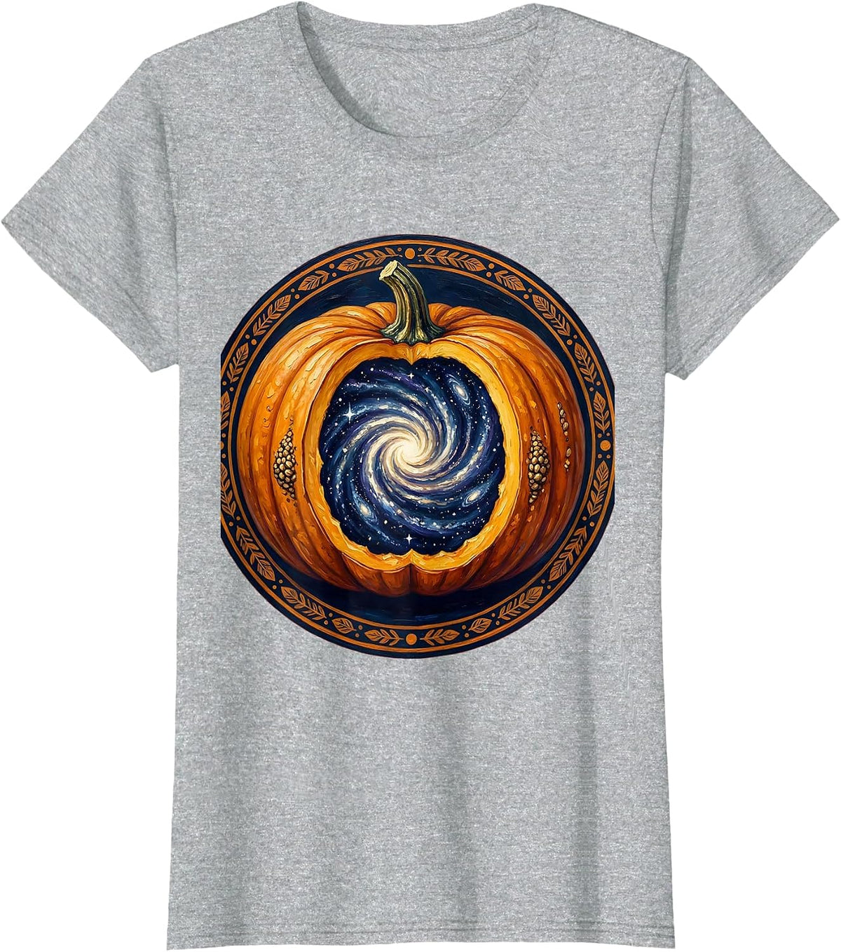 Women's Cosmic Pumpkin Galaxy Universe Halloween Design T-Shirt - Heather Grey