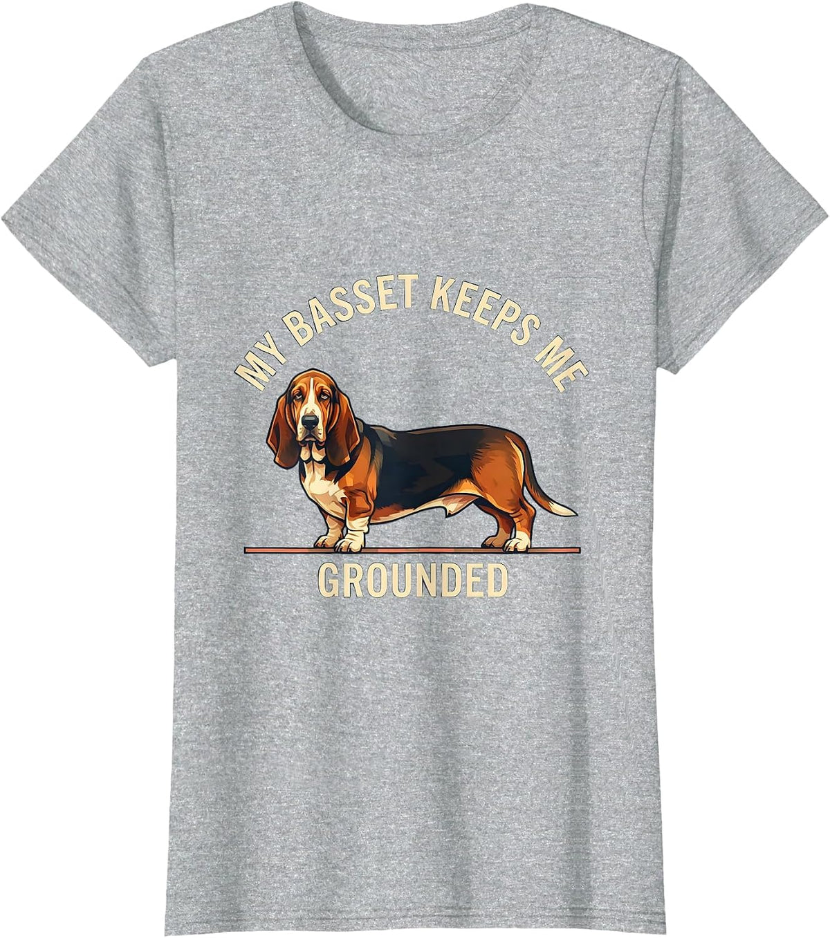 My Basset Keeps Me Grounded Funny Basset Hound Owner Dog T-Shirt - Heather Grey