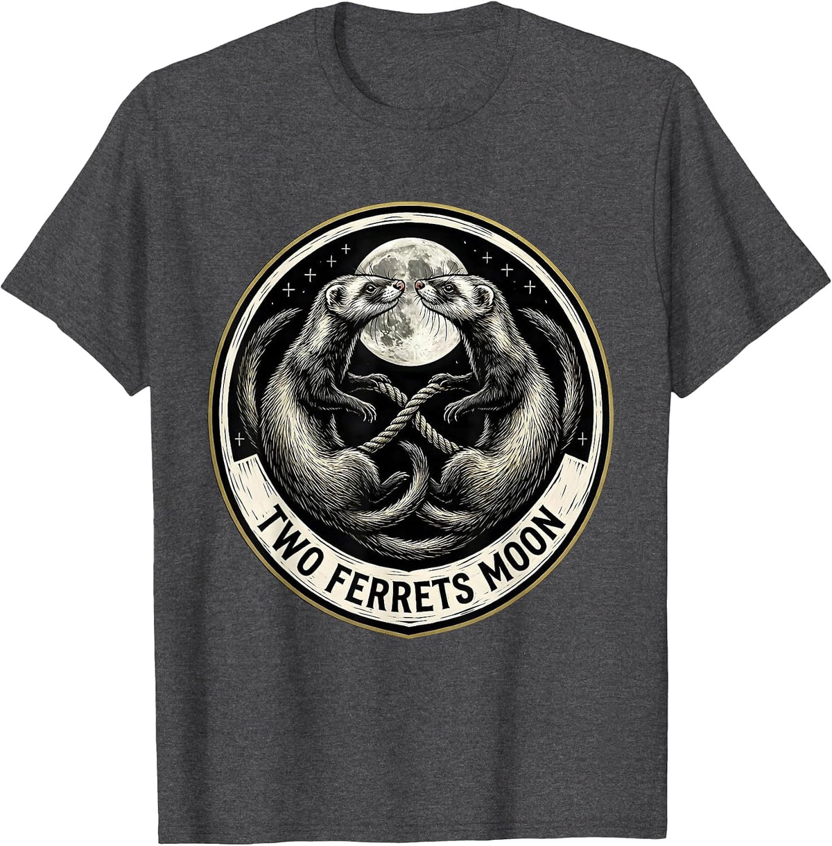 Two Ferrets Moon Woodcut Engraving Funny Ferret Lover Gift T-Shirt - Dark Heather Grey
