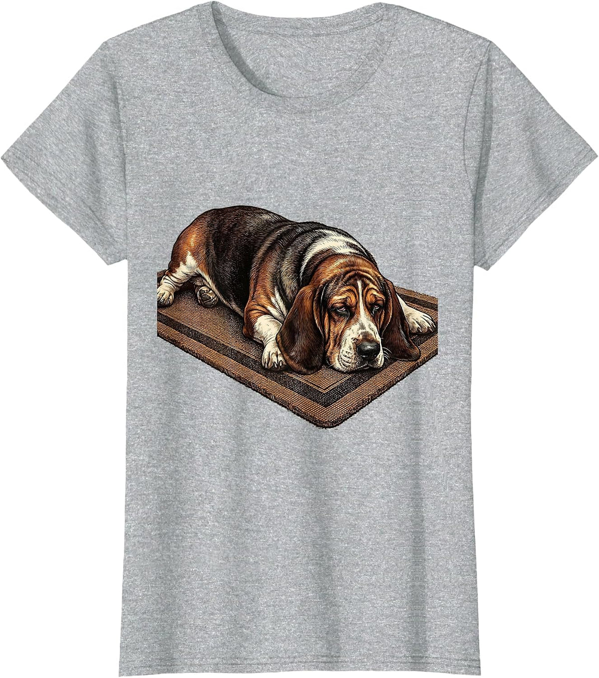 Women's Basset Hound Sprawled Deadpan Humor Dog Lover T-Shirt - Heather Grey