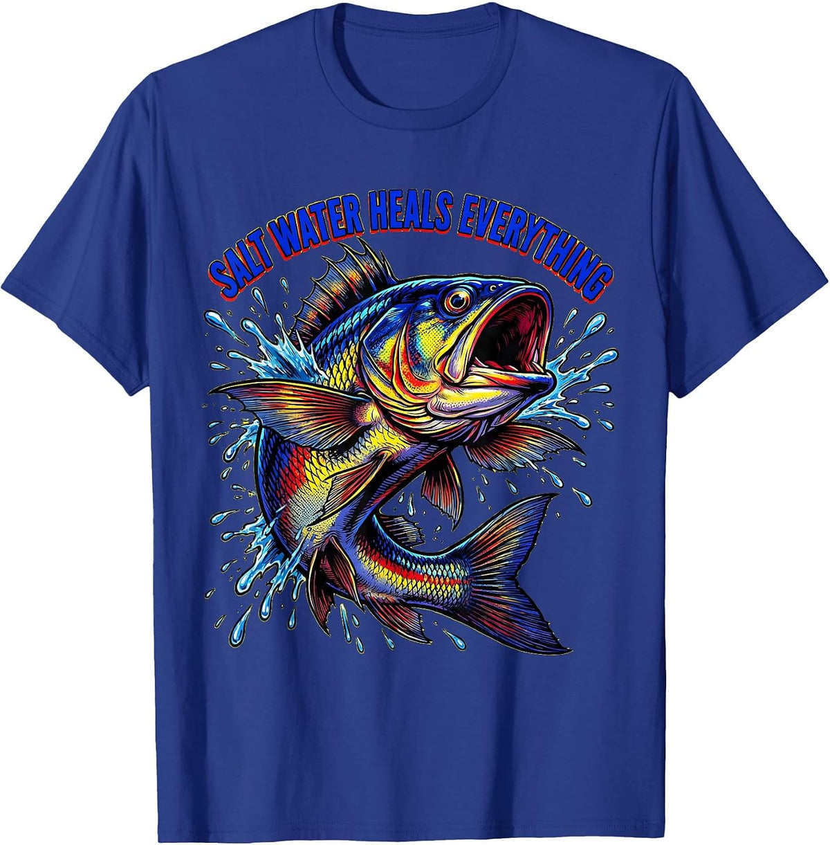Men's Salt Water Heals Everything Ocean Fish Design T-Shirt - Royal Blue