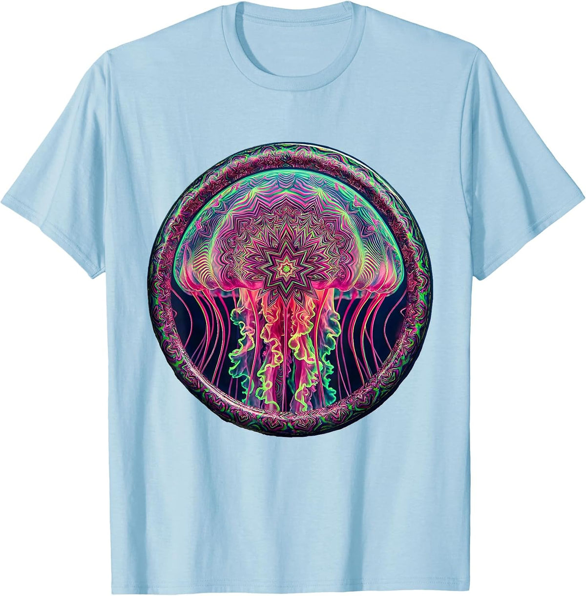 Men's Deep Sea Creature Glowing Star Patterns Art T-Shirt - Baby Blue
