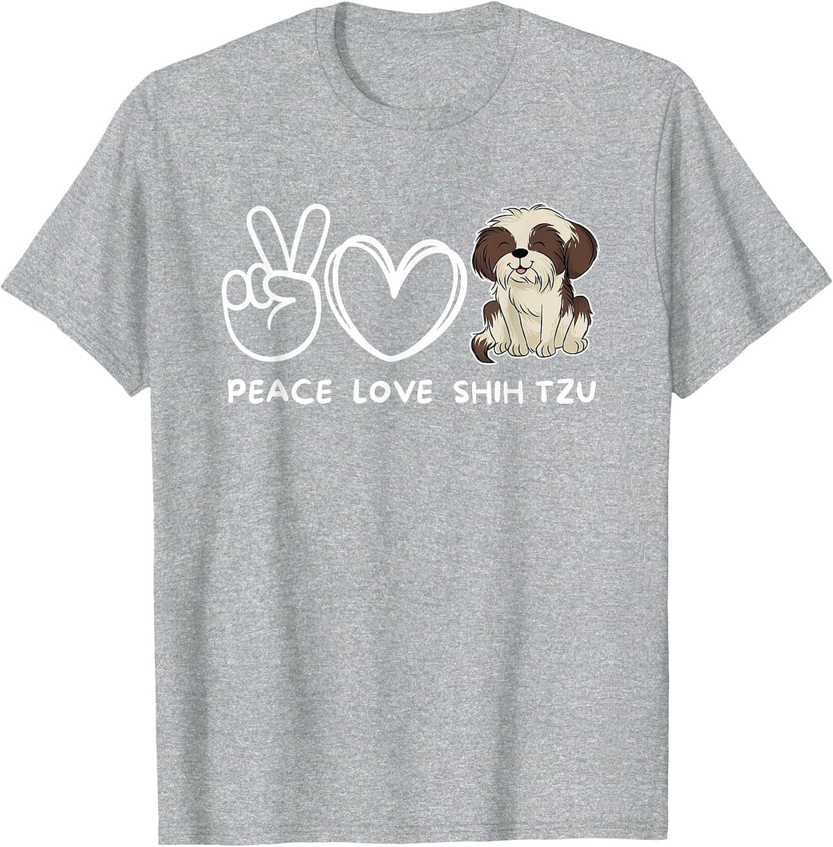 Peace, Love Shih Tzu Retro Shih Tzu Lover T-Shirt - Heather Grey