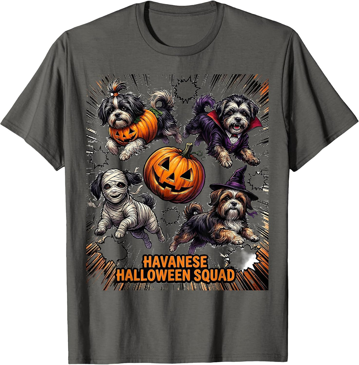Havanese Halloween Squad Comic Book Dog Breed Costume T-Shirt, Men, Asphalt Grey, Large - As Pictured