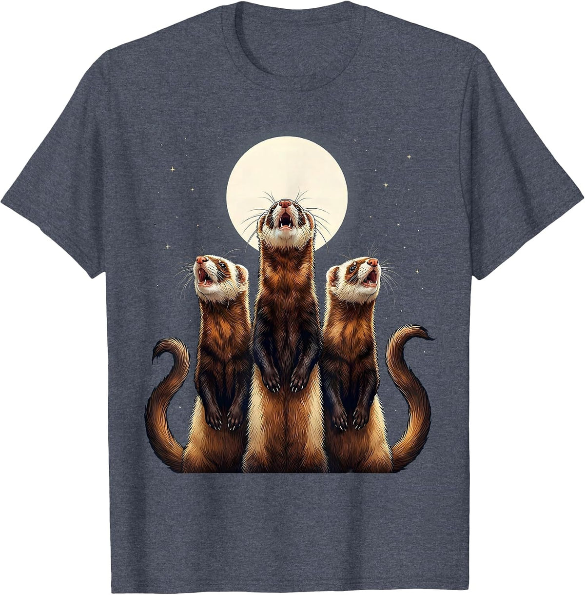 Three Ferret Moon Howling Funny Pet Lover Gift T-Shirt - Heather Blue