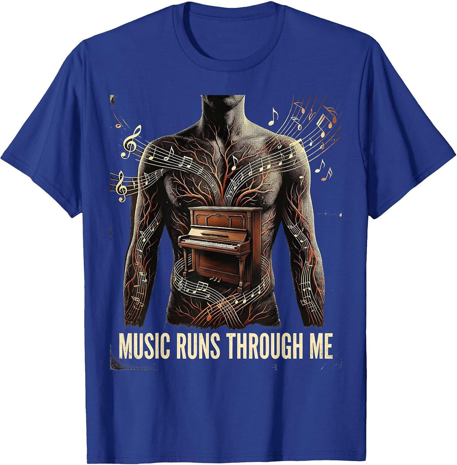 Music Runs Through Me Music Teacher Design T-Shirt - Royal Blue