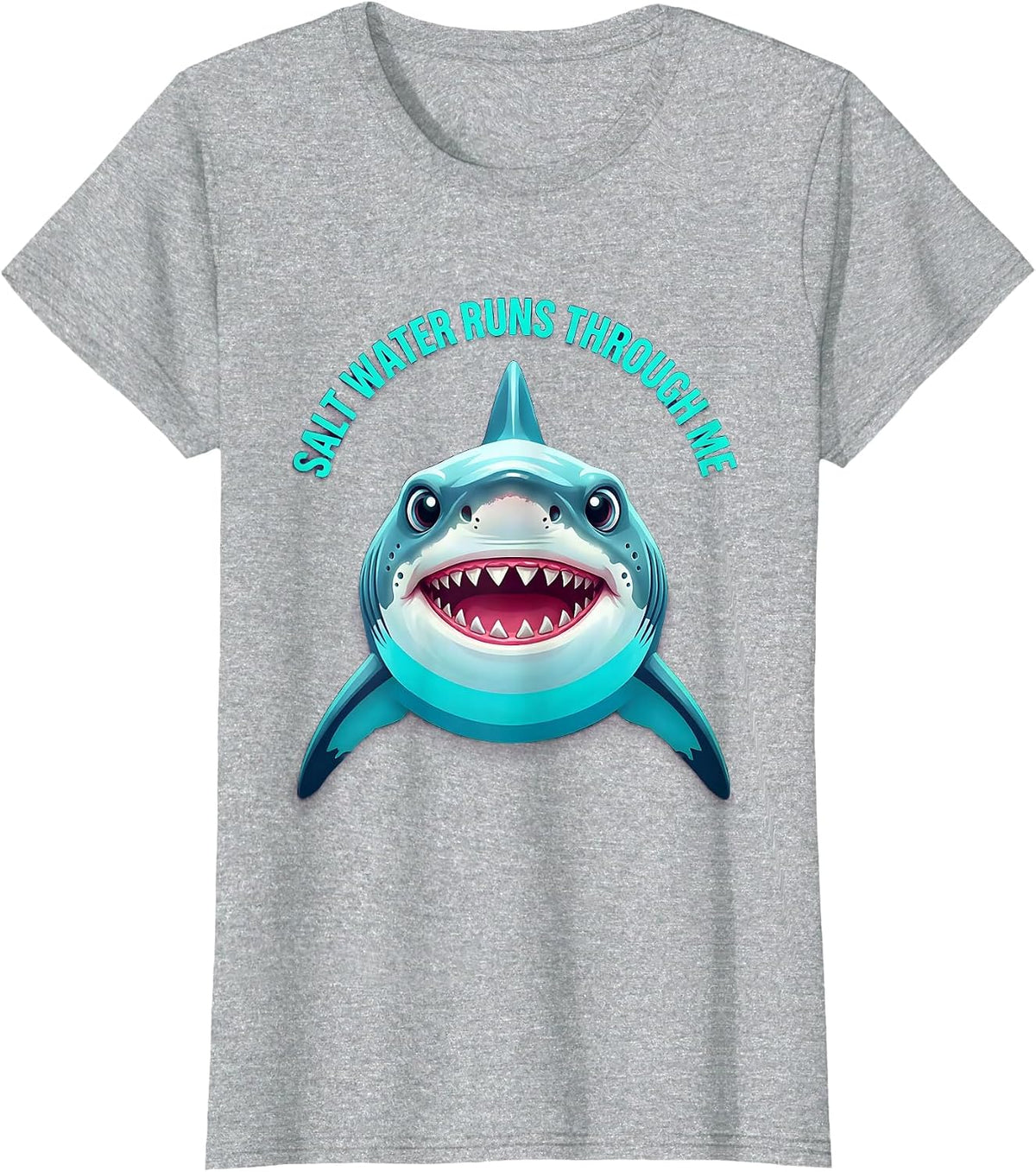 Women's Salt Water Runs Through Me Shark Ocean Design T-Shirt - Heather Grey