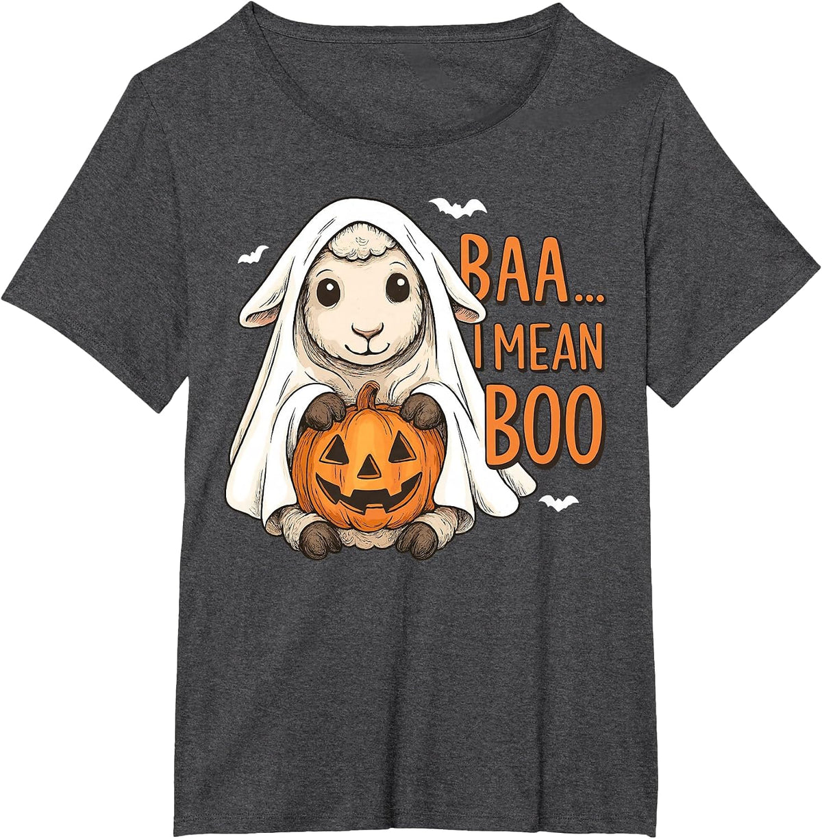 Baa I Mean Boo Ghost Sheep Halloween Ghost Sheep T-Shirt - Dark Heather Grey