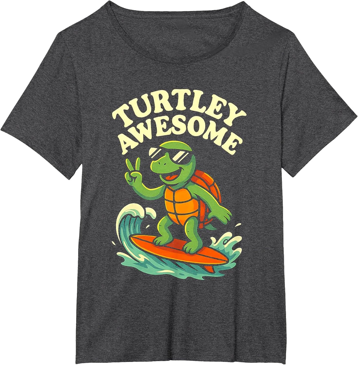 Turtley Awesome - Surfing Turtle T-Shirt - Dark Heather Grey