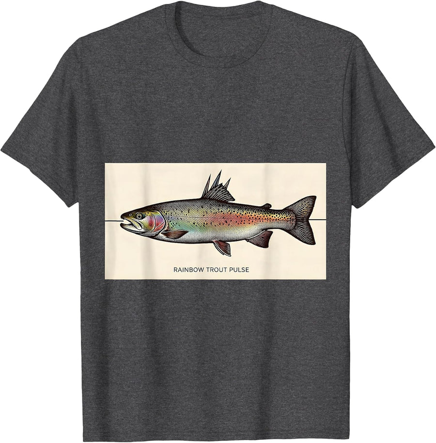 Men's Rainbow Trout Pulse Crosshatch Etching Fishing Angler T-Shirt - Dark Heather Grey