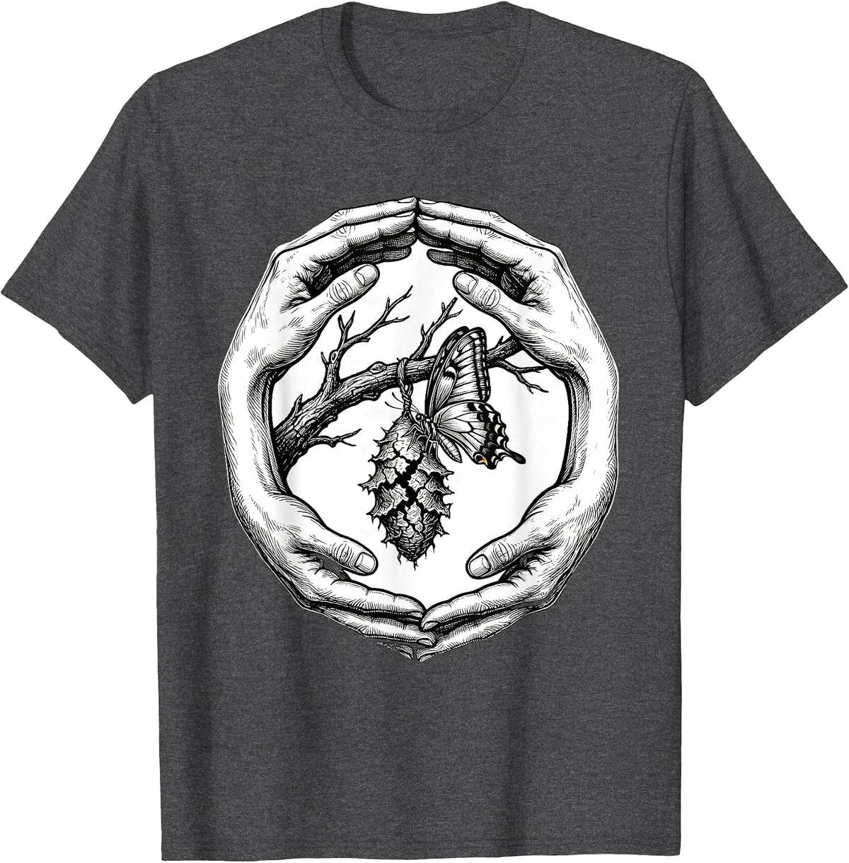 Men's Social Worker Butterfly Emerging Cocoon Graphic T-Shirt - Dark Heather Grey