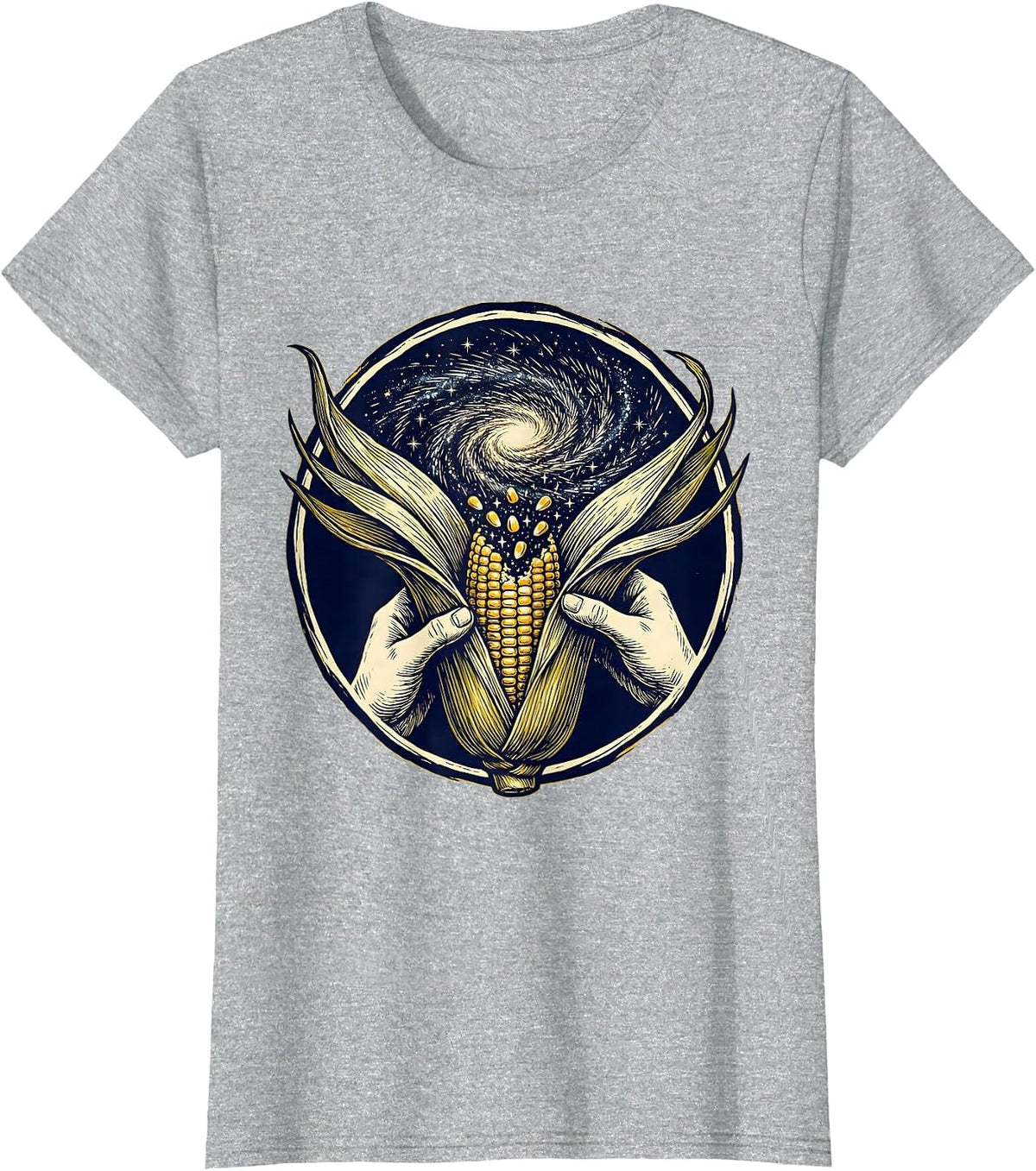 Women's Cosmic Corn Galaxy Peel Graphic Design T-Shirt - Heather Grey