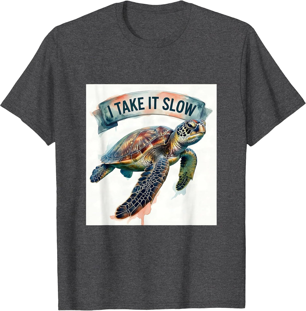 I Take It Slow Watercolor Sea Turtle Ocean Animal Lover T-Shirt - Dark Heather Grey