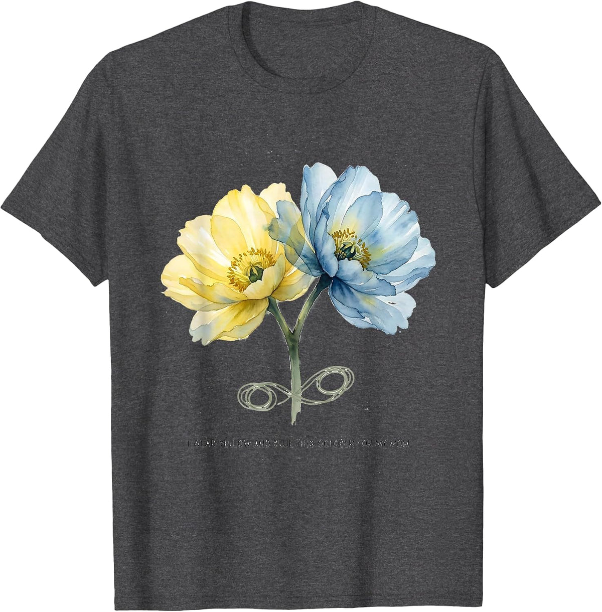 I Wear Yellow And Blue This October For My Mom Support T-Shirt - Dark Heather Grey